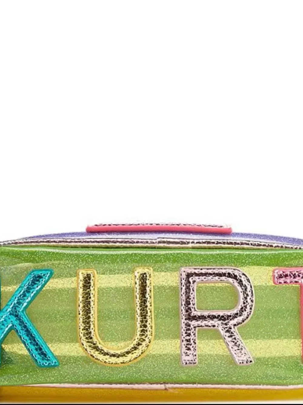 Kurt Geiger Iridescent Pink Trim Clear Cosmetic Pouch with Teal Accents